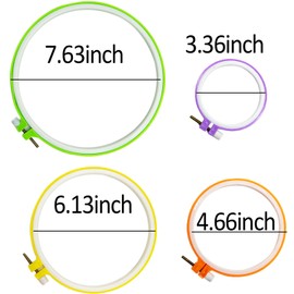 SZCXDKJ 4 Sizes Colorful Round Embroidery Hoop Set Plastic Circle Cross Stitch Hoop Rings for DIY Craft Sewing,Including 16pcs Gold Eye Sewing Needles,Embroidery Hoop