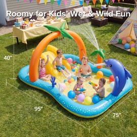 Kiddie Pool with Slide & Sprinkler, Inflatable Play Center, 95"x75"x40" Outdoor Blow-Up Splash Pad Pools for Toddlers Ages 2+, Water Game Play Center Backyard Kids Water Slide for Summer Fun