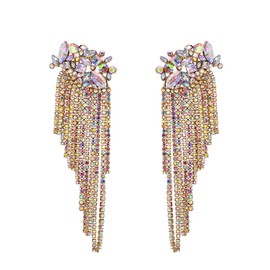 BASIC HOUSE Fringe Chandelier Dangle Earrings for Women Boho Long Geometric Flower Crystal Rhinestone Statement Chain Wedding Dangle Earrings for Prom Party Rhinestone, Rhinestone