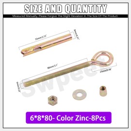 Swpeet 8Pcs M6 Thread Wall Concrete Brick Expansion Screws Closed Anchor Hook, Expansion Eyebolt Screws Bolts, Heavy-Duty Expansion Bolts with Eye Ring, Sleeve Anchor, Expansion Hooks