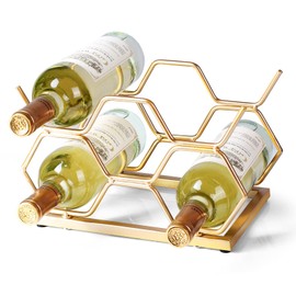 Drincarier Countertop Wine Rack - 5 Bottle Freestanding Modern Gold Metal Small Wine Rack - Tabletop Wine Holder Stand for Cabinet, Pantry, Wine Bottle Storage…