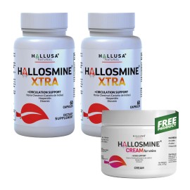 Hallusa Natural Hallosmine EXTRA Diosmin + FREE Cream for Veins 02 Bottles 120 Caps + Cream 4 oz