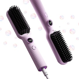 Hair Straightener Brush for Women, Hair Straightening Comb with 5 Adjustable Temperatures, Fast Heating, Anti-Scald, Ionic Comb Straightener with Five Rows of Teeth for Hair Styling (Purple)