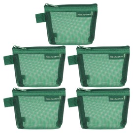 uxcell Mini Zipper Mesh Bag 3" x 5", 5 Pcs Nylon Small Makeup Zipper Mesh Pouch Cosmetic Case Mesh Storage Bags for Earphone, Credit Card, Dark Green