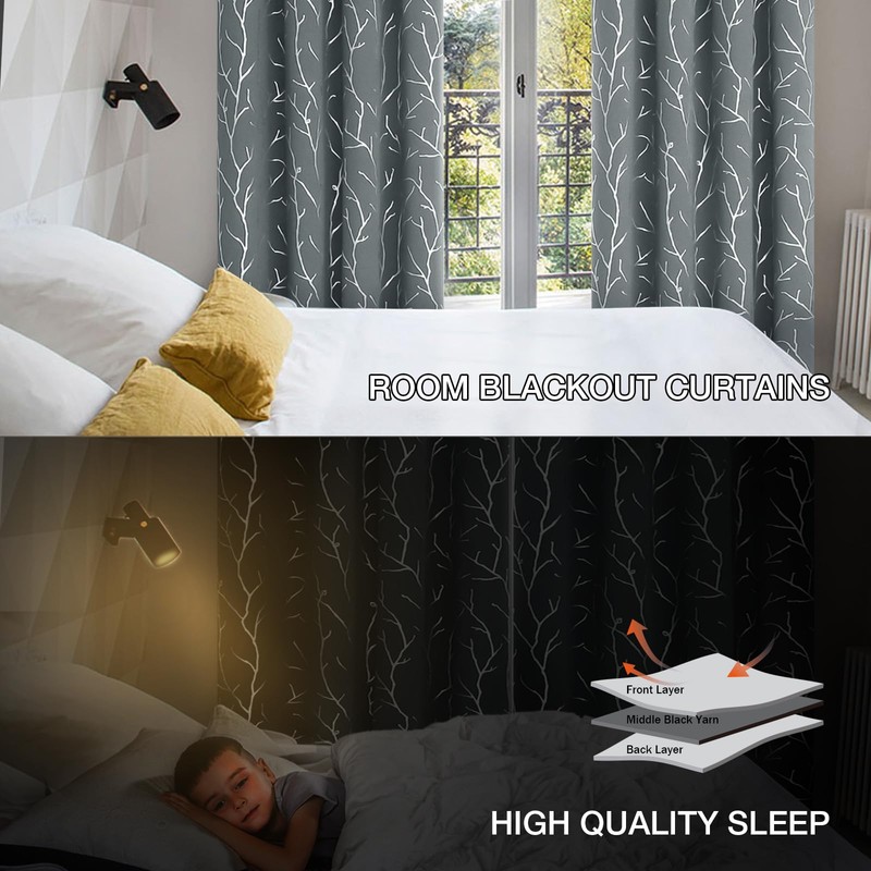 BUHUA Grey Blackout Curtain Panels, Room Darkening Curtains 96 Inches