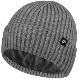 HASAGEI Knitted Hat Women's Beanie Men Women Hat Thick Fleece Hat Thermal Breathable Unisex Cuffed Beanie Hat Men Soft Knitted Hat Autumn Winter Stretch Winter Hat, gray