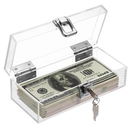 GUSHBIN Lockable Money Storage Box Clear Acrylic Cash Holder with Key Lock Cash Organizer Small Currency Tray for Personal Items, 7 x 3.1 x 2.3 Inch