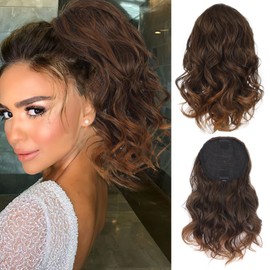 AISI BEAUTY Brown Curly Ponytail Extension, Dark Brown with Brown Ends