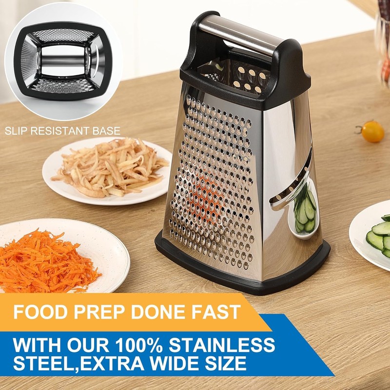 Professional Cheese Grater - Stainless Steel, 4 Sides - Ideal