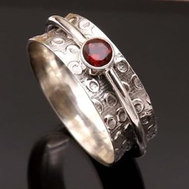 JEWELSTREZORO Granat Edelstein Spinnerring 925 Sterling Silber Spinner Männer & Frauen Meditationsring Alle Größen Handarbeit Jewerly TSR145A_74 (23.6)