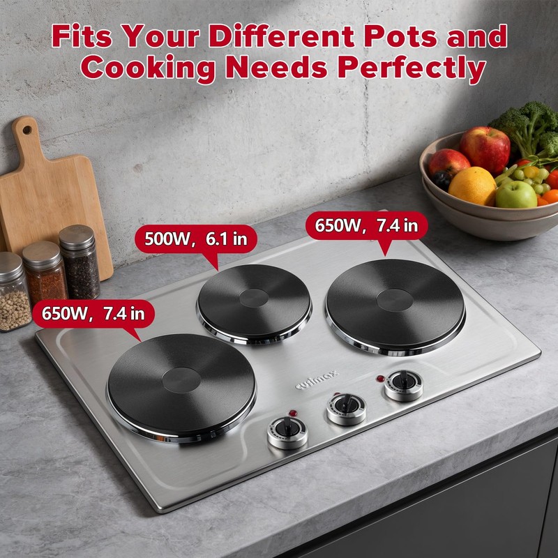 CUSIMAX Electric Hot Plate for Cooking,1800W Triple Burner Portable Electric