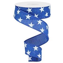 Stars Wired Edge Ribbon - 10 Yards (Royal Blue, White, 1.5")