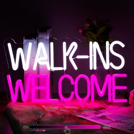 Moodlion Walk Ins Welcome Neon Sign For Wall Decor Studio Room Led Lights, Pink Business Decor Neon Signs Aesthetic Operated Light For Door Decorations, Store Room Accessories Neon Sign