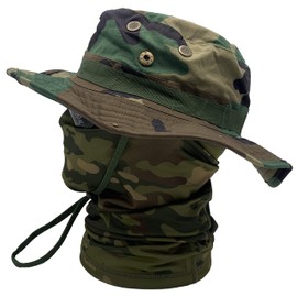 Fishing Hat Boonie Hat Camo Balaclava Neck Glasses Set for Outdoor Sport Unisex (WL)
