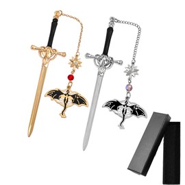 2PC Fourth Wing Inspired Sword Bookmark, Flying Dragon Page Marker