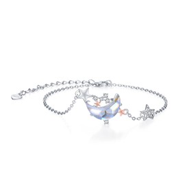 SVODEA Moonstone Moon Star Bracelet for Women 925 Sterling Silver Cubic Zirconia Stars Moon Anklet Bracelets Anniversary Birthday Jewelry Gift for Women