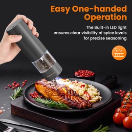 SIMPLETASTE Electric Salt and Pepper Grinder Set Rechargeable with LED Light and Dust Cover, Automatic Pepper Mill Shakers with Adjustable Coarseness, One Hand Operation for Kitchen, Dining, Gifting