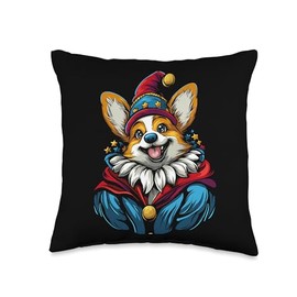 Corgi Jester Cartoon Throw Pillow