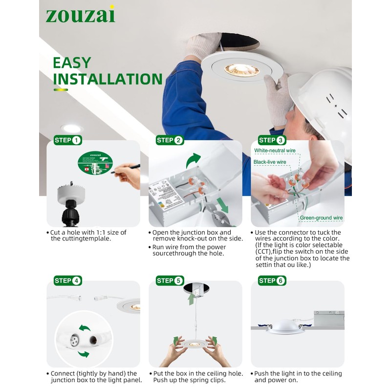 zouzai 12 Pack 4 inch 5CCT LED Gimbal Led Recessed