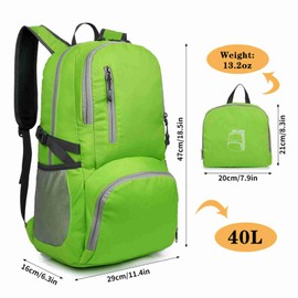 Brrnoo Hiking Backpack, 40L Backpack Backpack Mens with Packable Foldable Rucksack Backpack for Men Camping Travel Cycling Walking Climbing Outdoor (Green)