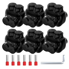 2 Port Insulated Multi Tap Connector 250MCM-6 Gauge Wire Connectors Aluminum to Copper Wire Connectors Dual Entry Black Electrical Cable Connectors with Slotted Allen Hex - 6 Pack