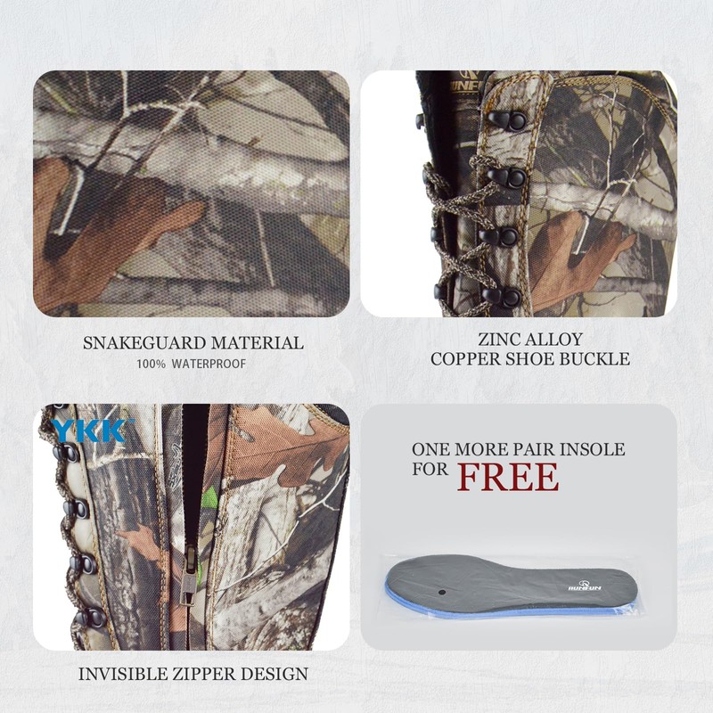 R RUNFUN Men's 16" Snakeproof Hunting Boots Waterproof Side-Zip Mud