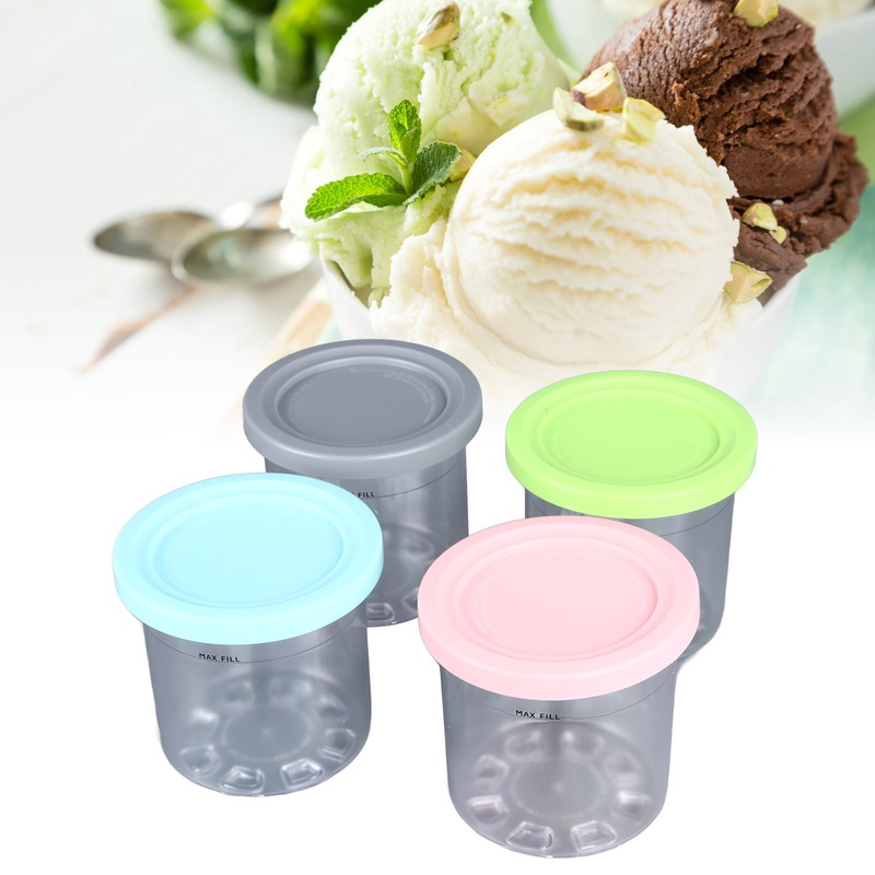 4Pcs Ice Cream Pints Containers and Lids Large Capacity Round
