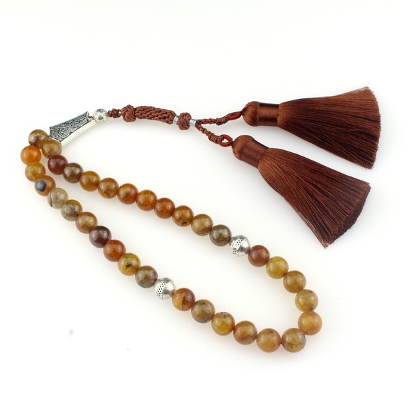 beirunde Muslims Islamic Dhikr Tasbeeh Tasbih Prayer Beads, Brown Agate