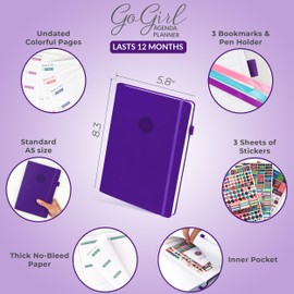 GoGirl Planner Agenda – Colorful Undated Monthly & Weekly Organizer for Women, Journal for Time Management & Productivity (Purple)