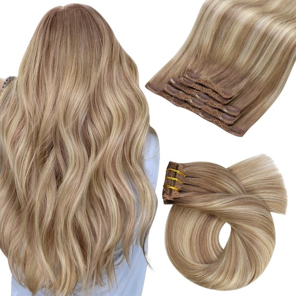 Moresoo Human Hair Clip in Extensions Ombre Brown and Blonde