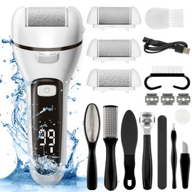 Electric Callus Remover for Feet Waterproof Rechargeable 18 in 1 Professional Pedicure Kit Foot File Pedi Scrubber Foot Care Tools Wet & Dry for Hard Cracked Dry Dead Skin 3 Rollers 2 Speeds (White)