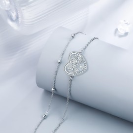 Micory Women's Bracelet 925 Sterling Silver with Heart Zirconia Bracelets Women's Adjustable Bracelet Valentine's Day Mother's Day Birthday Christmas Gift for Her Women Girlfriend, 2017, Cubic