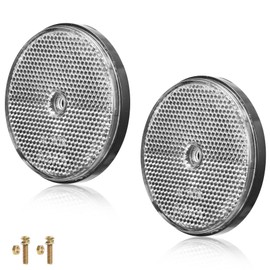 AGRISHOP 2x Red Round Reflectors,Ø71mm, Screw onReflectors for Gate Post Fence,Cat’s Eye,Caravan Reflectors,Reflectors for Vehicles Trailer (Screw On/White/Round/2Pcs)