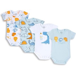 Chicco Unisex Baby Set Short Sleeve Cotton Bodysuits (Pack of 4), azure blue, 12 months