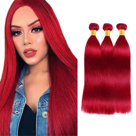 26 28 30 Inch Braight Red Bundles Human Hair Fire Red Straight Bundles Peruvian Remy Hair 3 Bundles Unprocessed Burgundy Straight Bundles Red Human Hair Bundles Hiar Weave For Black Women