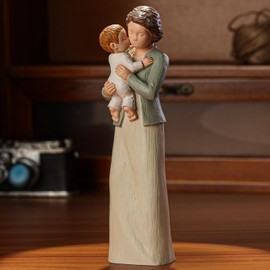 Hensonever Grandma Figurines, Sculpted Hand-Painted Grandmother and Grandchild Figures Birthday Gifts