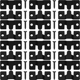 24 Pack Flush Mount Brackets 1.7in x 0.75in Black Stainless Steel Interlock Hook Picture Hanging Buckle, Heavy Duty Photo Hanger Sectional Connector Wall Mounting DIY Brackets with Screws