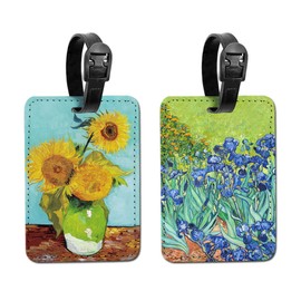 WIRESTER Set of 2 PU Leather Luggage Tag Name Tag Bag Tag for Travel Suitcase Baggage Luggage - Sunflowers Blue, Irises Vincent by Van Gogh