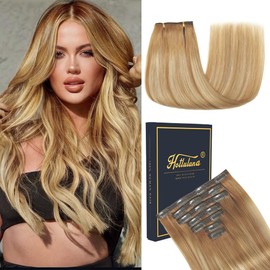 HotLulana Clip-In Real Hair Extensions, 7 Pieces, 40 cm, 120 g, Invisible Clip Extensions, Real Hair, Remy Real Hair Extensions, 16 Inch Clip Extensions, Skin Weft Hair Extensions, 10/10/22#