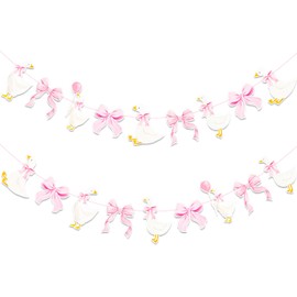 Silly Goose Pink Bow Banner Silly Goose Party Decorations 2PCS Funny Goose Baby Shower Cutout Hanging Banner Geese Bow Party Decor for Farm Animals Theme Girls Party Supplies