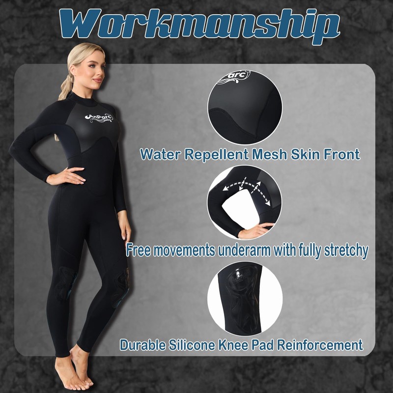 AnParc Wetsuit Women 3mm Neoprene, Cold Water Swimming with Back