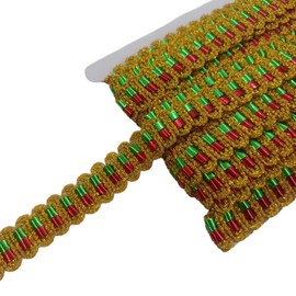 Metallic Braid Trim, Red and Green Gimp Braid Trim, Glitter Sequin Ribbon for Crafts Sewing Decoration, 2cm*12m