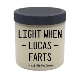 MOTHER'S FATHER'S DAY LIGHT WHEN (Your Choice Name) FARTS Funny VEGAN 14 oz glass jar soy candle