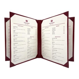 Goodsmart Columbia Casebound Menu Covers – 5-Pack, Burgundy Premium Faux Leather Restaurant Menu Holders, 8.5" x 11", 6-View with Interior Album Corners