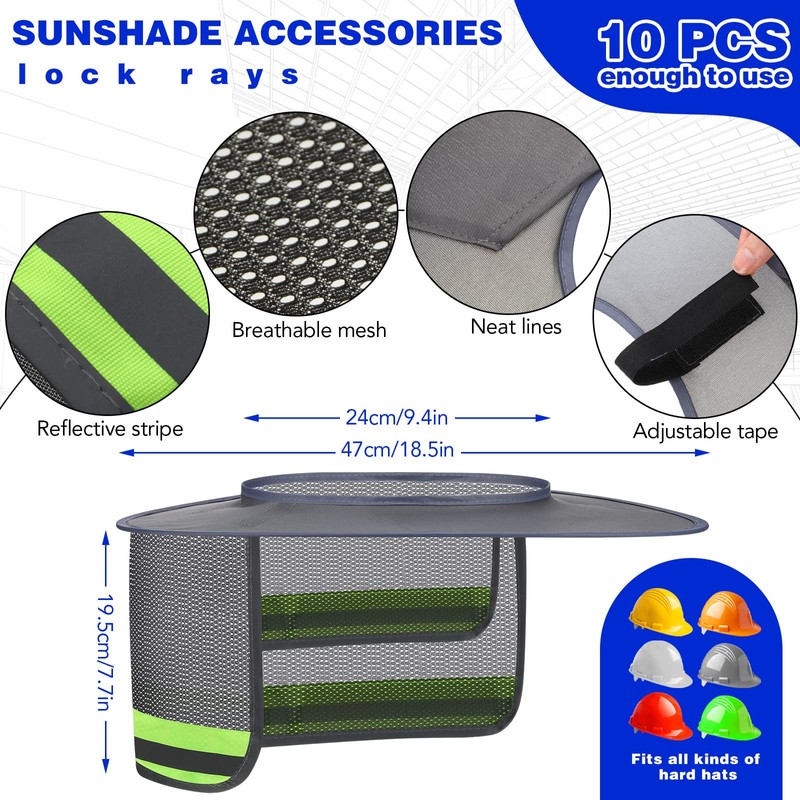 10 Pack Hard Hat Sun Shade Full Brim Neck Cover,