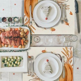 ZCHOMI - Juego de 4 manteles individuales de calabaza para otoño, 12 x 18 pulgadas, hojas de arce de otoño, tapete de mesa de Acción de Gracias, para cocina, comedor, hogar, decoración de fiesta