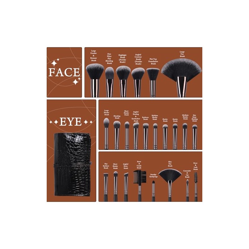 Makeup Brushes 24pcs Makeup Brushes Set Kabuki Foundation Blending Brush