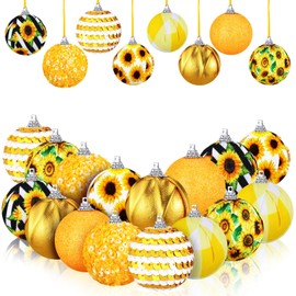 16 Pcs Sunflower Ornaments Sunflower Christmas Tree Decorations Yellow Christmas Ornaments Sunflower Sequin Balls Ornaments with Ropes for Xmas Holiday Party Supplies(Fresh)