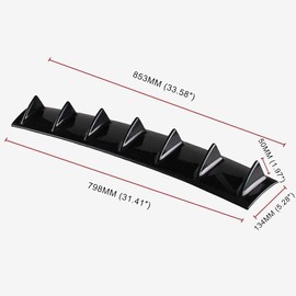 RULLINE 33.5" x5.2" Universal Rear Bumper Lip Diffuser Car Rear Bumper Chassis Black Spoiler Shark Fin 7 Wing Glossy Black ABS