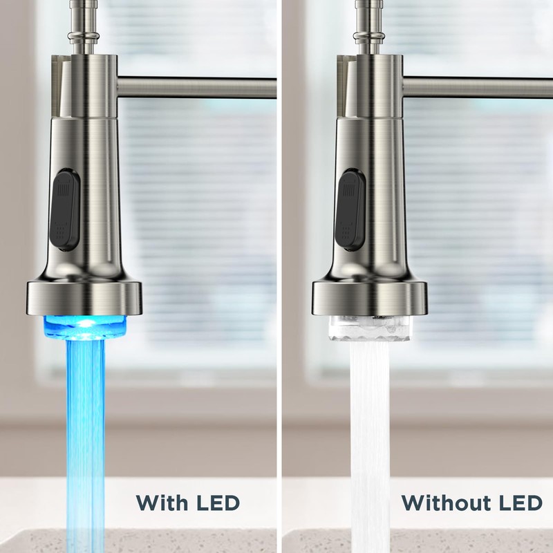 FORIOUS LED Kitchen Faucet with Pull Down Sprayer, Brushed Nickel